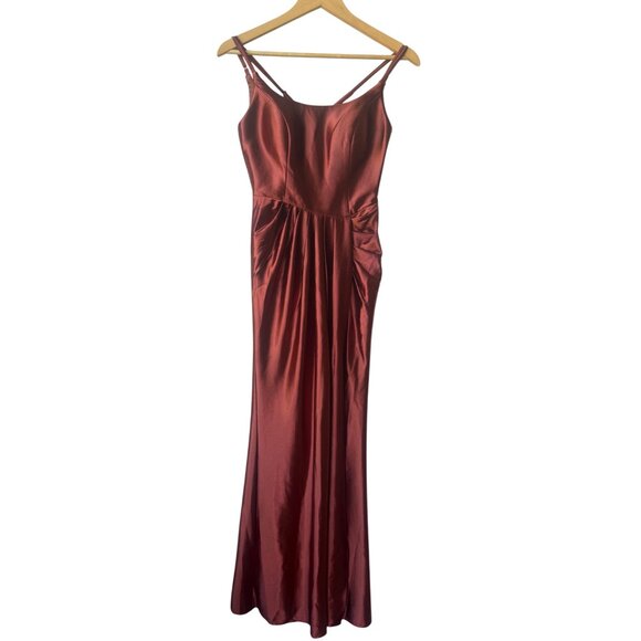 Cicinia Bridesmaid Satin Maxi Dress Sz 0 NWT Rust Terracotta Draped Square Neck - Picture 4 of 13